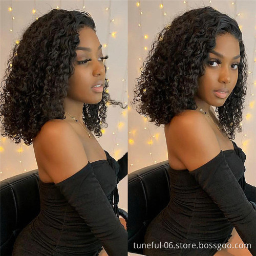 100% raw Virgin 12 14inch Hair Kinky Curly bob 4*4 Front Lace Wig Hd Transparent Swiss Lace Wholesale Vendors